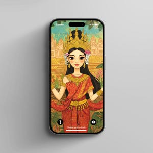 Cambodian Apsara iPhone Wallpaper | Khmer Lock Screen, Cambodian Folk Art, Angkor Wat Inspired Wallpaper, Southeast Asian Background, Khmer