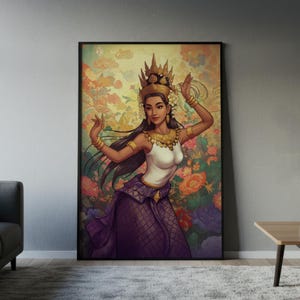 Cambodian Apsara Art Print | Traditional Khmer Dancer Wall Art, Southeast Asian Decor, Buddhist Temple, Angkor Wat Mythology Poster