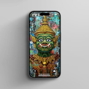 Cambodian Yeak Demon iPhone Wallpaper | Khmer Phone Background, Southeast Asian Lock Screen, Bold Street Art Digital Art, Urban Art, Khmer