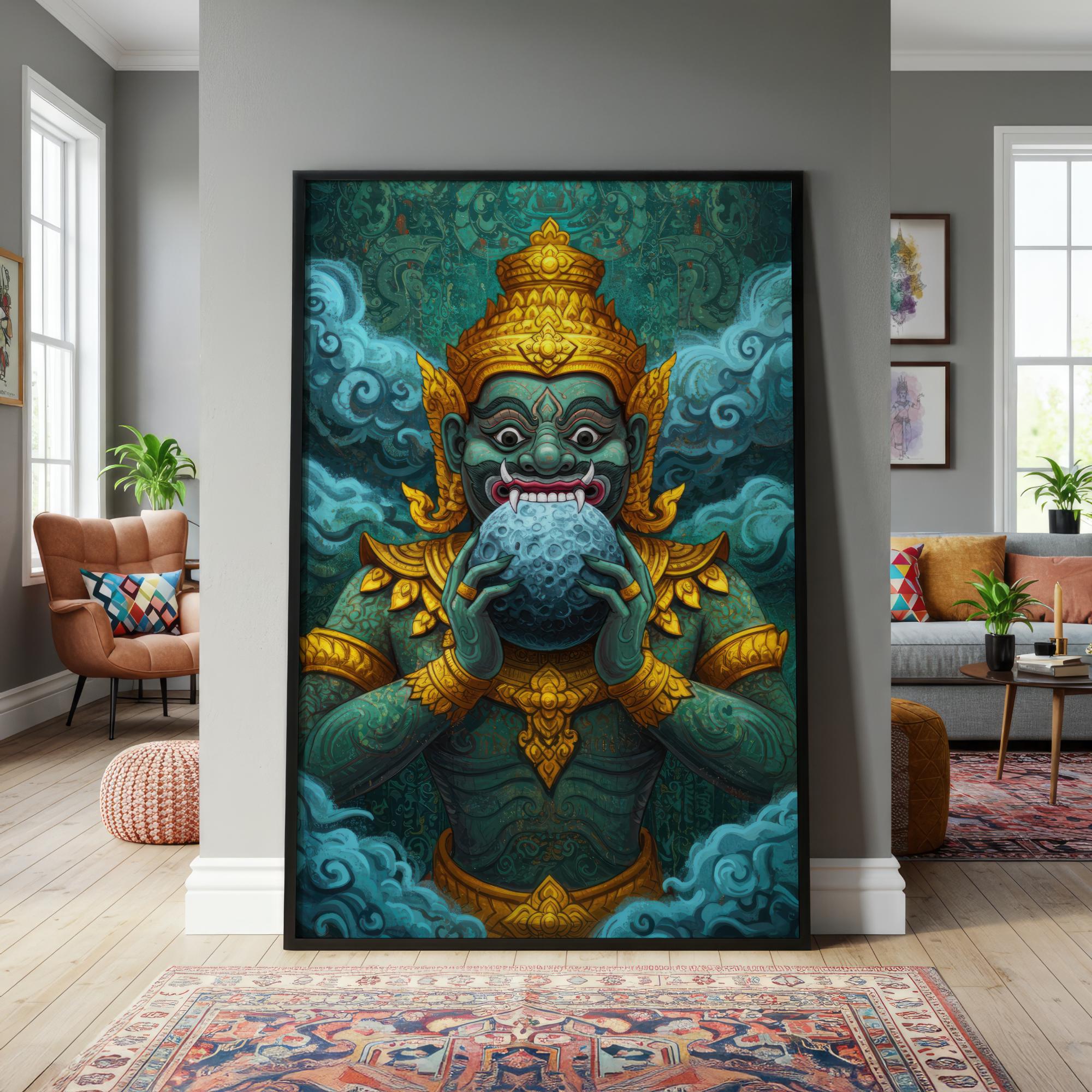 タ・プロムតាព្រមហ្ម、油絵、カンボジアアート、クメールアート Khmer Yeak Rahu Giant Poster | Khmer Art, Cambodia Poster