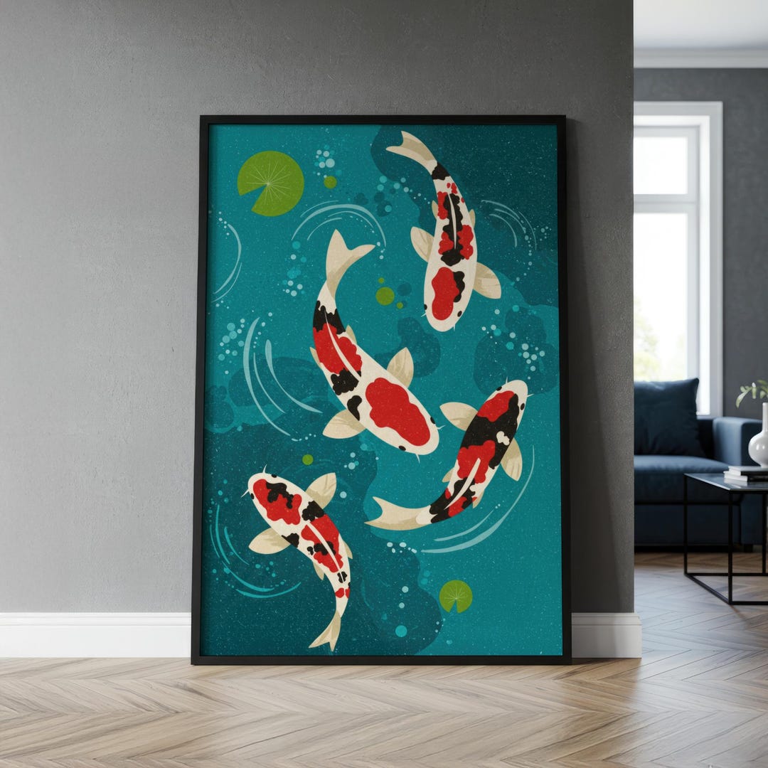 Japanese Koi Fish Art Print | Zen Wall Decor, Koi Pond Print, Asian ...