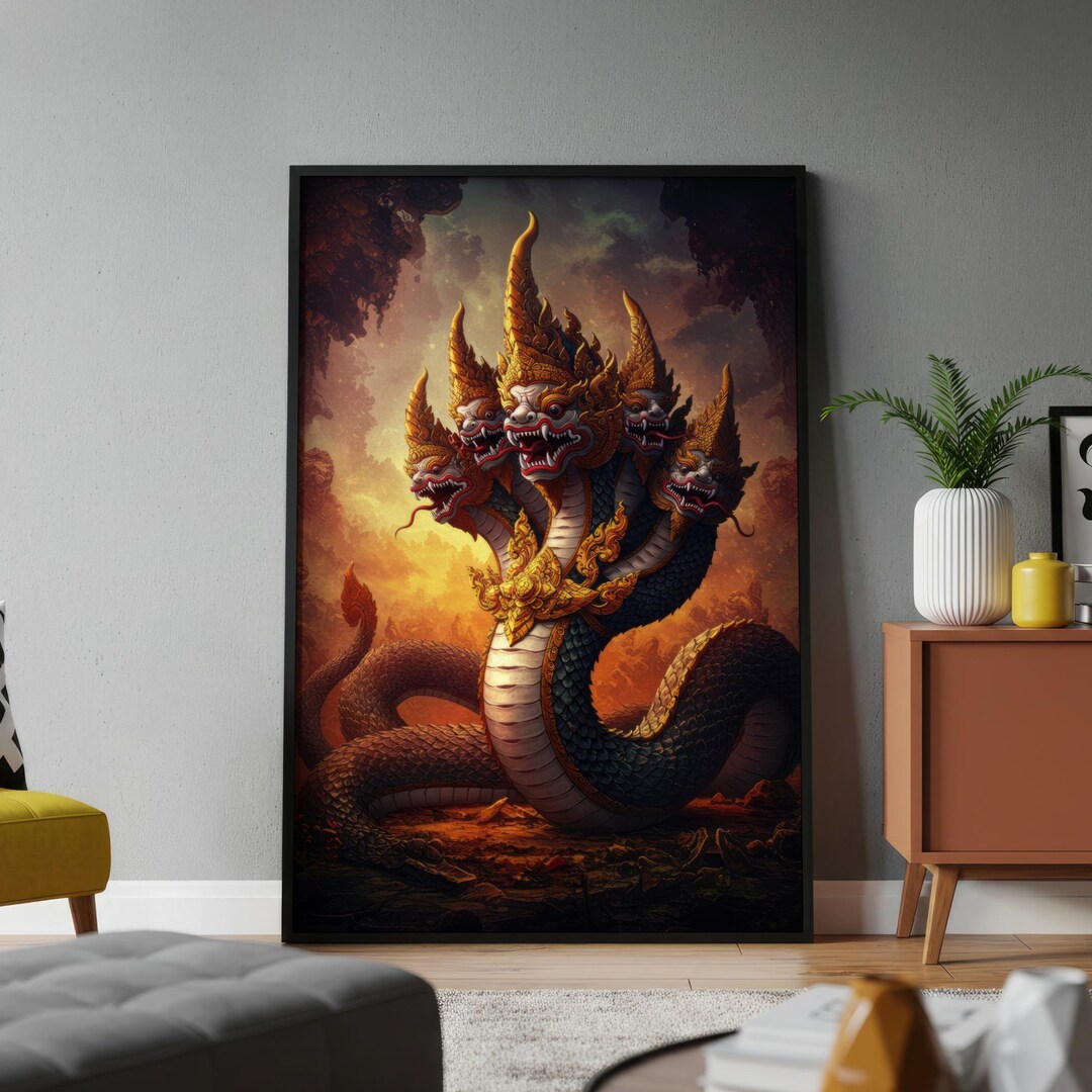 Mythical Naga Serpent Poster | Khmer Art, Naga Poster, Naga Statue ...