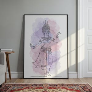 Cambodian Apsara Watercolor Art Print | Khmer Dancer Poster, Southeast Asian Wall Art, Traditional Cambodian Decor, Spiritual Illustration