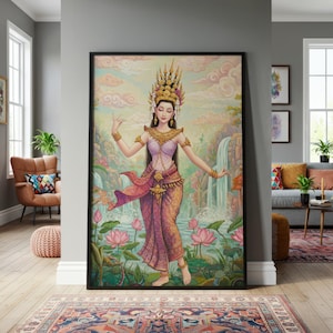 Khmer Apsara kambodschanische Wandkunst | kambodschanische Tänzerin Druck, traditionelle südostasiatische Dekoration, Mythologie Illustration, kambodschanische Kunst, Khmer