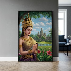 Apsara Dancer Angkor Wat Art Print | Cambodian Temple Goddess, Southeast Asian Wall Art, Spiritual Decor, Khmer Culture Painting, Apsara Art