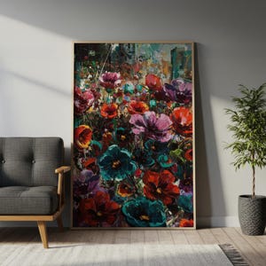 Floral Abstract Art Print | Colorful Flower Poster, Modern Botanical Wall Art, Vibrant Decor, Contemporary Flower Print, Abstract Flowers