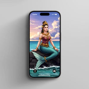 Sovann Macha iPhone Wallpaper | Khmer Mermaid Phone Background, Cambodian Reamker Mythology, Southeast Asian Folklore, Khmer Digital Art