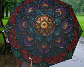 Stained Glass Style Floral Mandala Umbrella