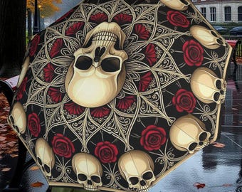 Gothic Skulls and Roses Umbrella