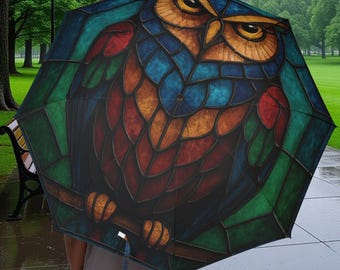 Stained Glass Style Owl Umbrella