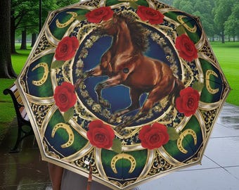 Derby Horse Racing Umbrella with Horseshoes and Roses