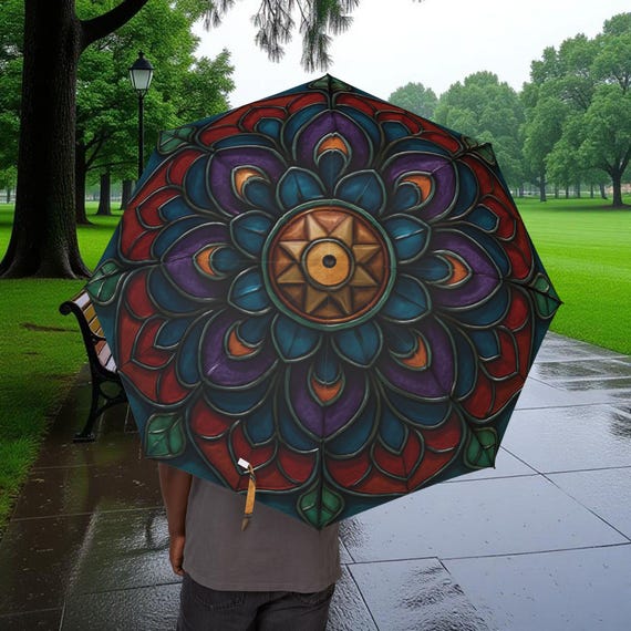 Stained Glass Style Floral Mandala Umbrella