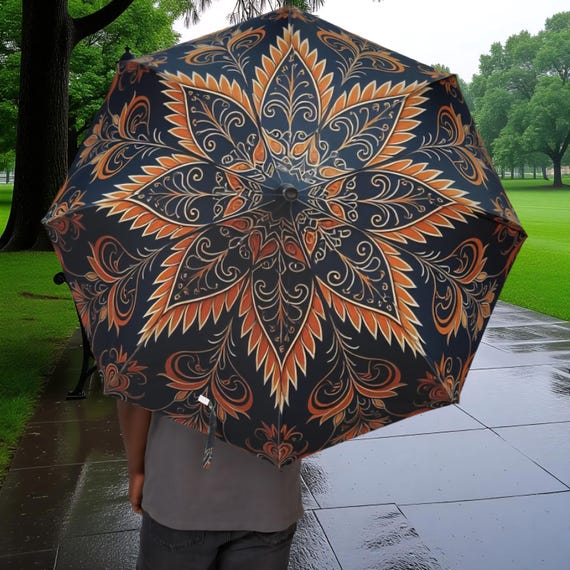 Antique Blue Lotus Mandala Umbrella