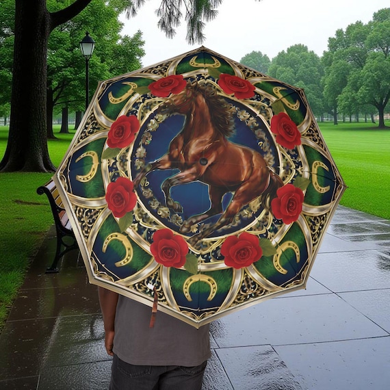 Derby Horse Racing Umbrella with Horseshoes and Roses