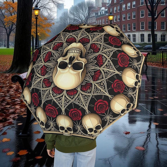 Gothic Skulls and Roses Umbrella
