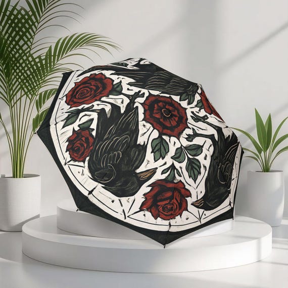 Gothic Ravens and Roses Umbrella