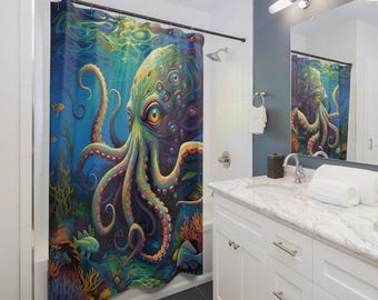 Vibrant Psychedelic Octopus Shower Curtain