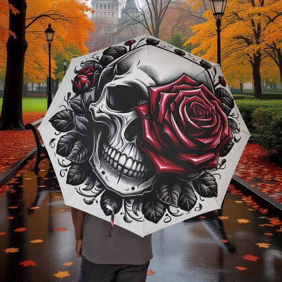 Skull and Rose Umbrella