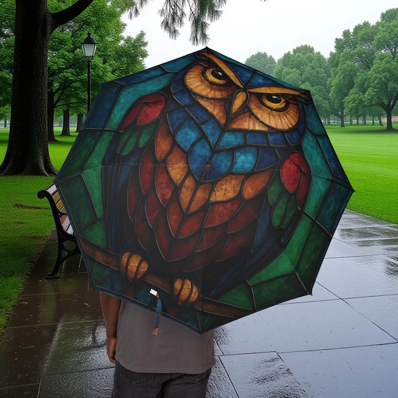 Stained Glass Style Owl Umbrella
