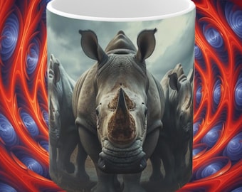 Rhino Portrait Mug, White Ceramic Coffee Cup