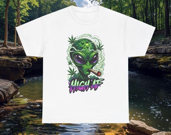 Alien Smoking Blunt HIGH AF T-Shirt | Stoner Space Graphic Tee