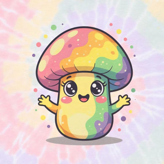 Rainbow Kawaii Mushroom Tie-Dye Tee