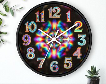 Psychedelic Rainbow Numbers Wall Clock