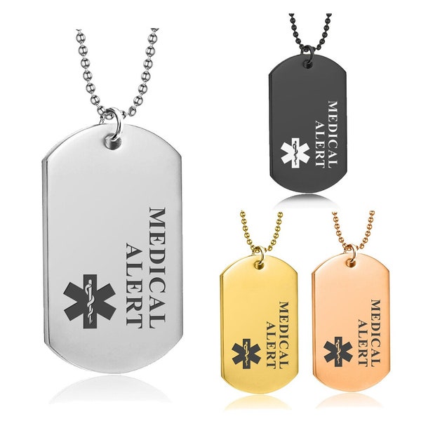 Stainless steel Personalized Medical Alert Necklace Custom Metal Tag - Engraved Medical Pendant Customized Medical Dog Tag