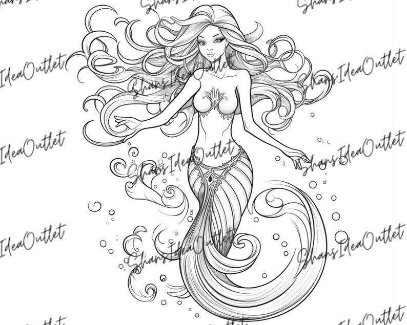 Printable Fantasy Mermaid Coloring Pages for Girls Mermaid - Etsy