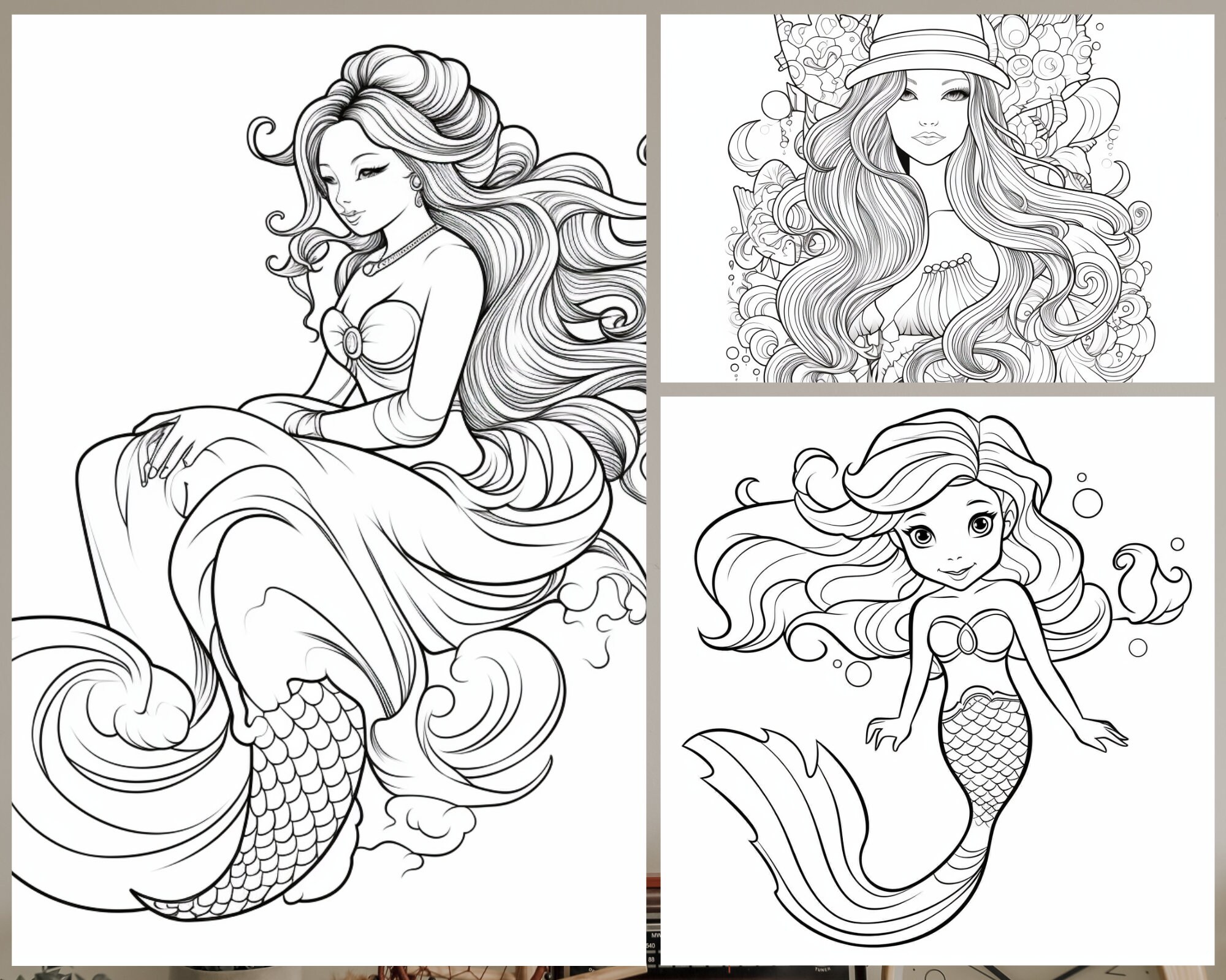 Printable Fantasy Mermaid Coloring Pages for Girls Mermaid Etsy