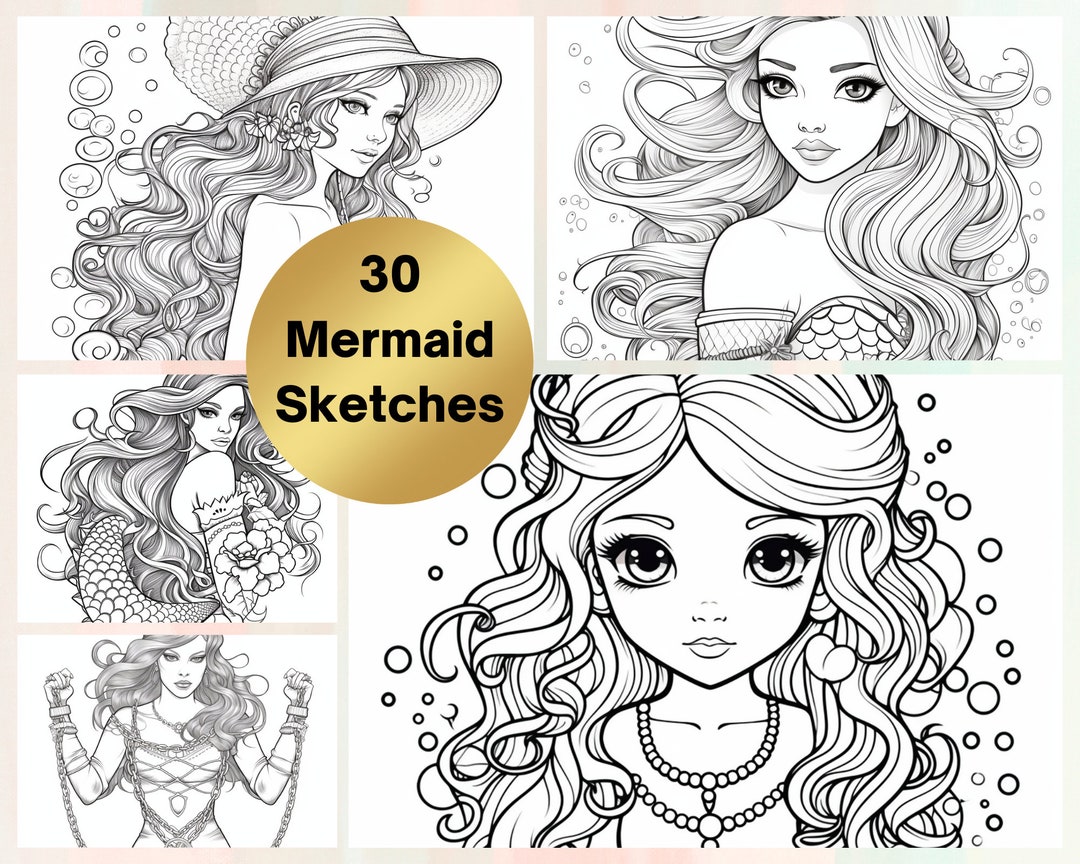 Printable Fantasy Mermaid Coloring Pages for Girls Mermaid - Etsy