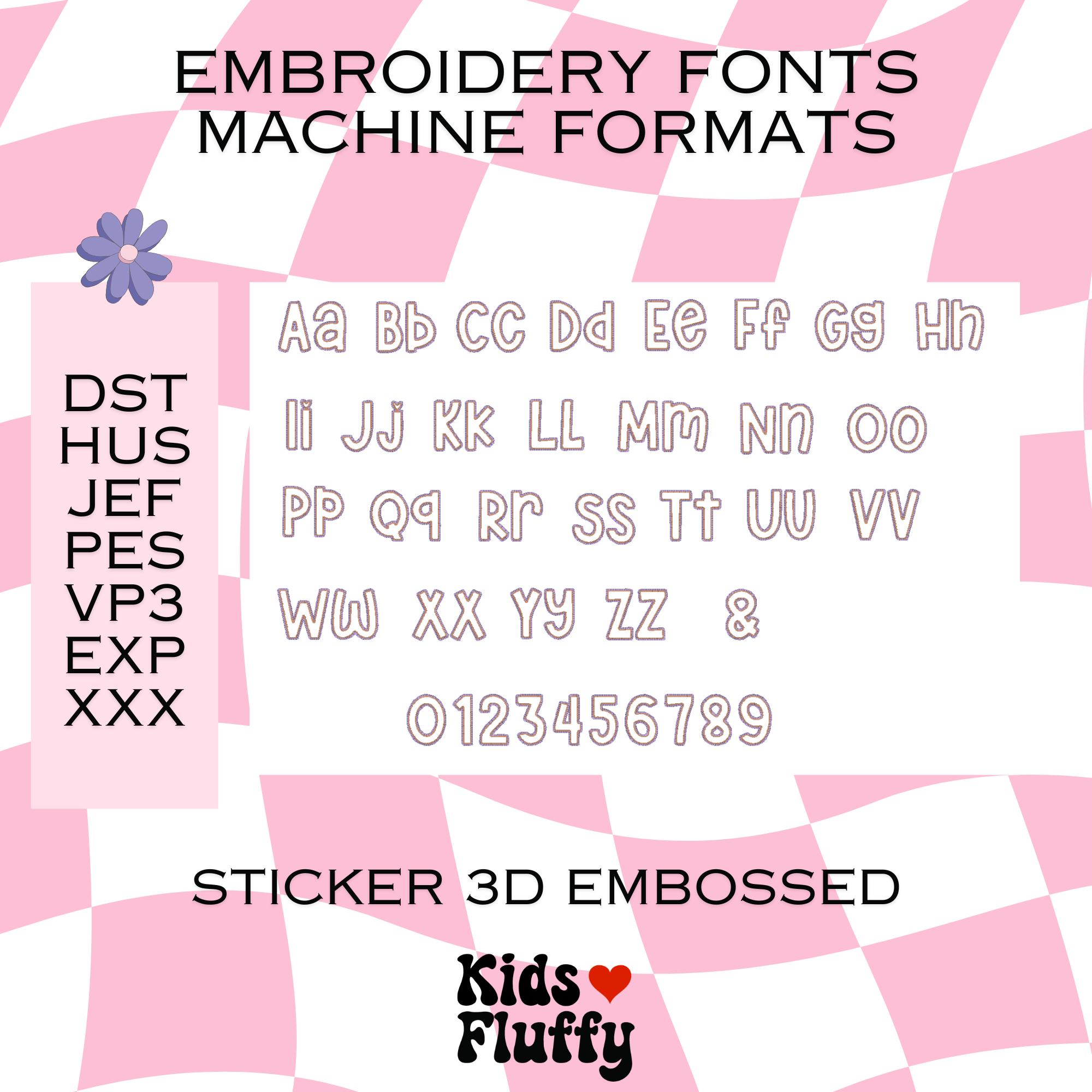 3D Embossed Embroidery Font - Sticker 3D Embossed - Machine Formats ...