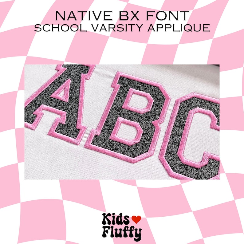 May include: Close-up of a white fabric with the letters "ABC" embroidered in black with pink outlines. The letters are in a bold, blocky font style. The fabric is textured and has a slight sheen.