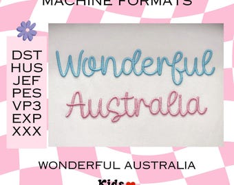 Embroidery Font Wonderful Australia - Machine Formats - dst - hus - jef - pes - vp3 - Embroidery fonts - Embroidery - Script font