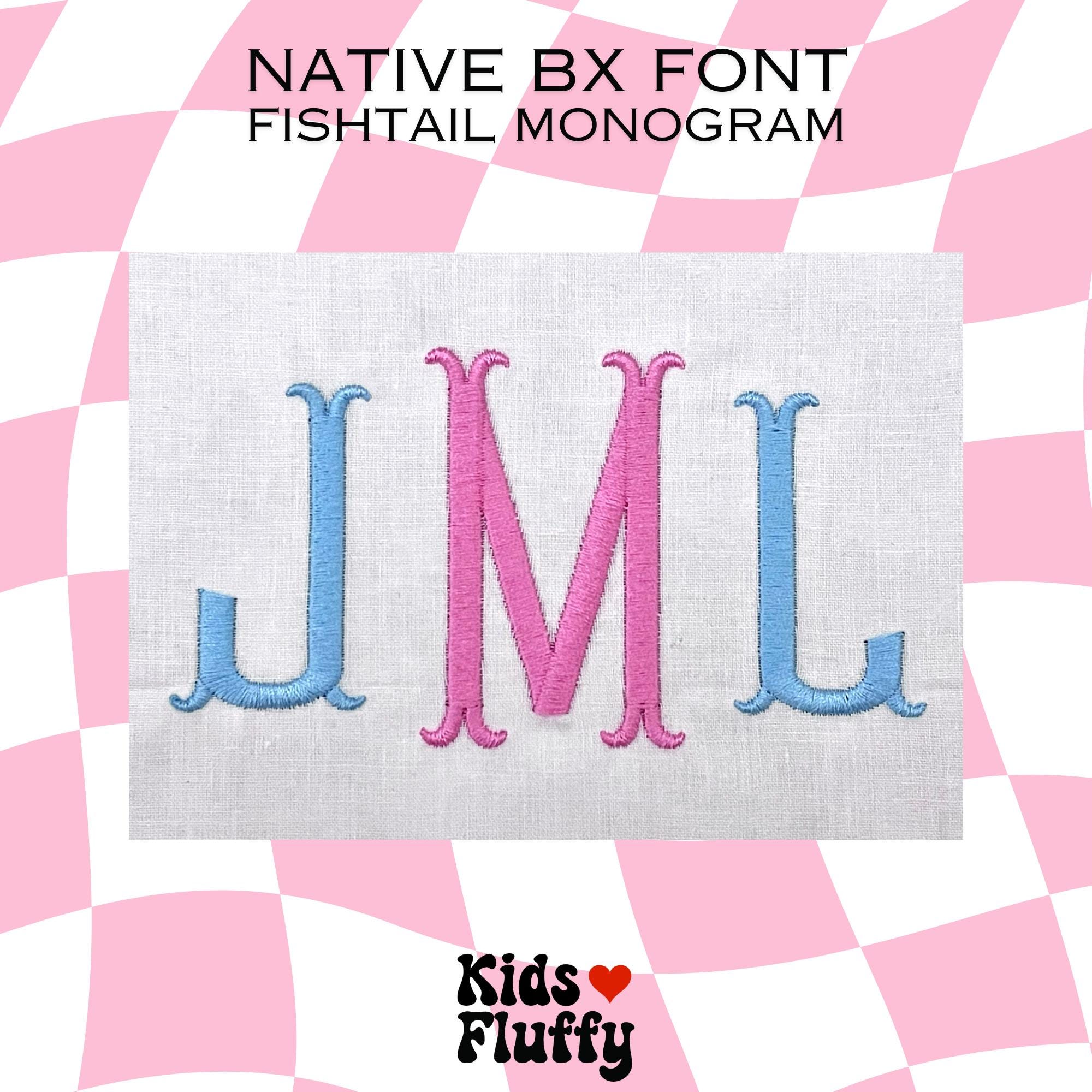 Native BX Font Fishtail Monogram - bx font - Embroidery - Embroidery Font - Embrilliance Native Font - Fishtail embroidery