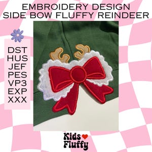 Side Bow Fluffy Reindeer Applique Embroidery Design - Bow Embroidery design - Lovely for Sweatshirts or Tshirts - Embroidery Applique