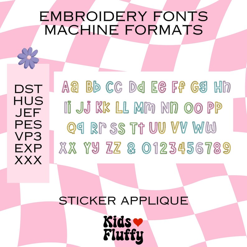 Embroidery Font Sticker Applique - Machine Formats - Dst - Hus - Jef ...
