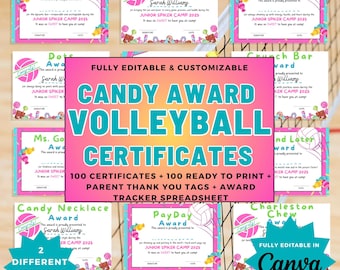 Volleyball Candy Bar Awards: Printable Team Certificates (Editable Canva Template)