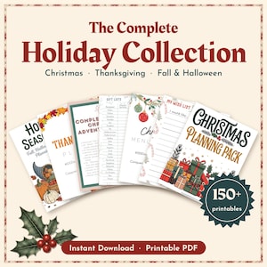 Collezione completa per le festività: oltre 150 modelli stampabili per la pianificazione di Natale, Ringraziamento, autunno e Halloween.