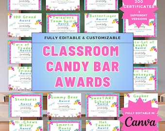 Premi Candy Bar Classroom: certificati studenteschi modificabili (stampabili)