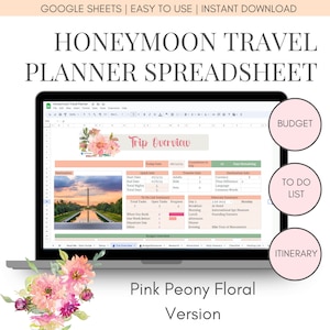Honeymoon Travel Planner | Budgeting & Organization Travel Plans | 9-page Spreadsheet Template | Travel Organizer| Vacation Planner