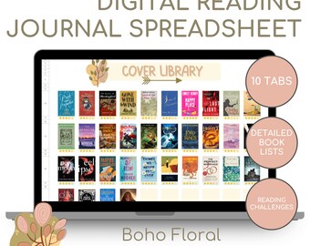 Boho Floral Digital Reading Journal | Reading Planner | Book Tracker Spreadsheet | Reading Log | Book Lover's Hub | Record up to 500 Books