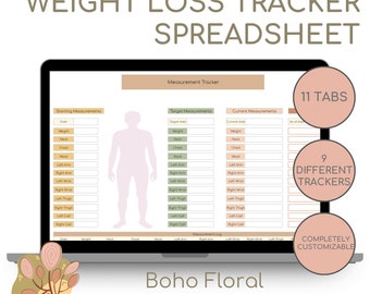 Boho Floral Weight Loss Tracker: Google Sheets, Fitness Journal (Digital Download)