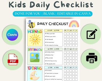 Kids Daily Checklist Printable: Editable Routine Chart (PDF)
