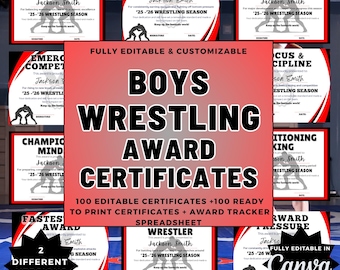 Boys Wrestling Awards Certificates Printable, 50 Wrestling Team Banquet Awards, Editable Canva End of Season Coach Gifts