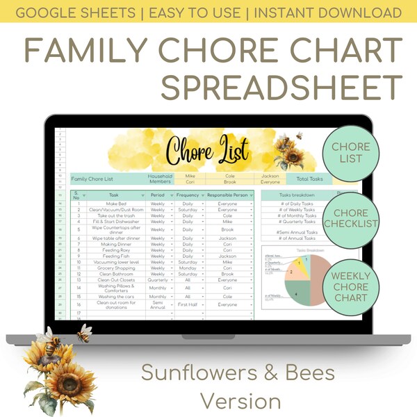 Chore Chart for Kids Sunflower - Etsy