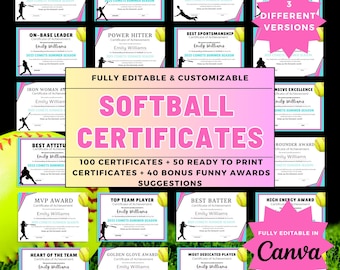 Softball Award Certificates: 150+ Editable Team Awards (Canva Templates)