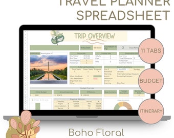 Boho Floral Travel Planner: Budget & Itinerary Google Sheets (Digital Download)