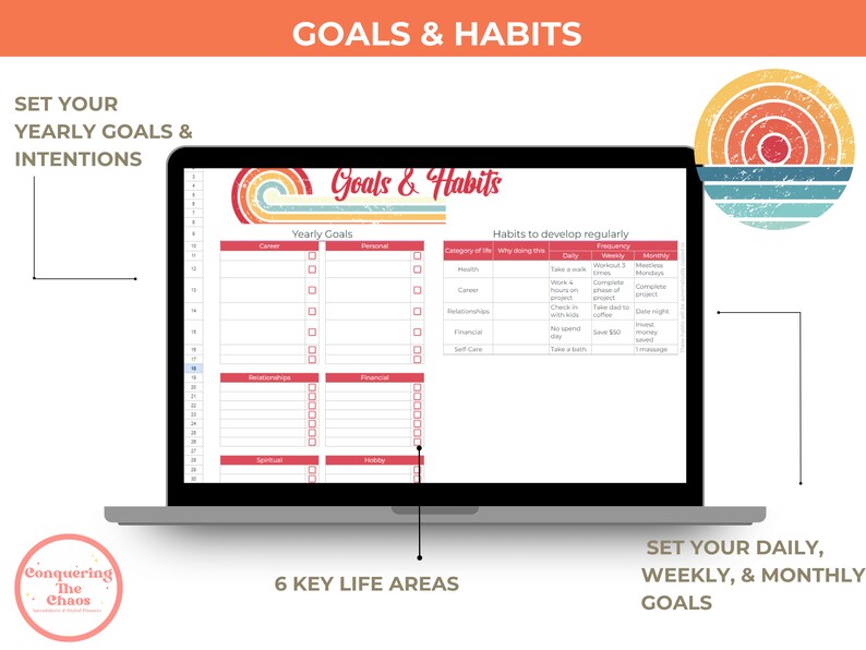 Vintage Sunset Habit Tracker Spreadsheet - Google Sheets Template ...