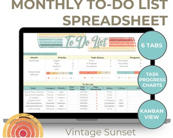 Vintage Sunset To-Do List Google Sheets Template (Digital Download)
